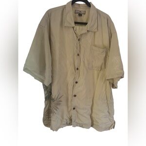 Tommy Bahama Men’s XXL Silk Hawaiian Shirt Sage Green Hibiscus‎ Flower 100% Silk